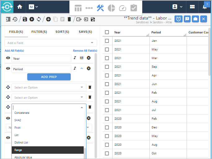 Graphical User Interface showing multiple Minitab Connect software application controls